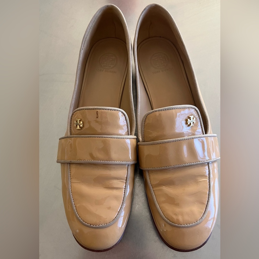 Tory Burch Beige Patent Leather Loafers